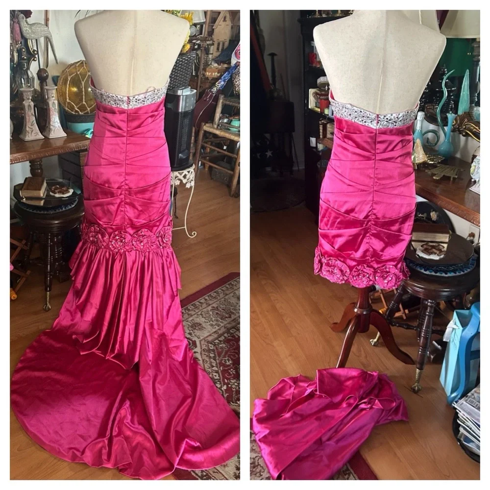 Strapless Sequined Gown Prom Dress w Detachable Train - Picture 2 of 16